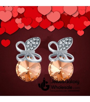 Platinum Plated Orange Crystal Clip-On Earrings