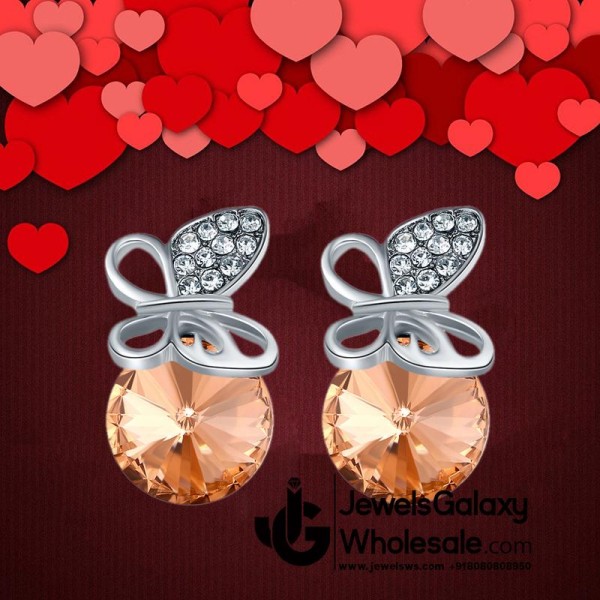 Platinum Plated Orange Crystal Clip-On Earrings