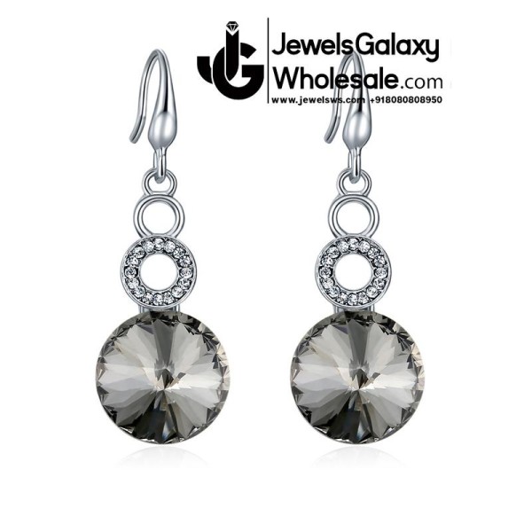 Platinum Plated Black Crystal AD Drop Earrings