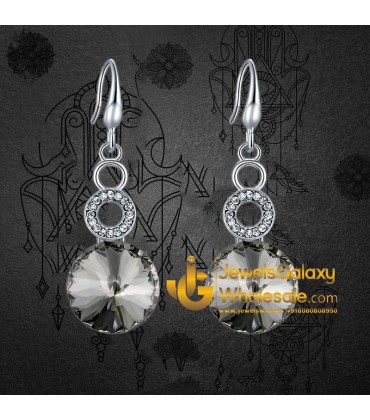 Platinum Plated Black Crystal AD Drop Earrings