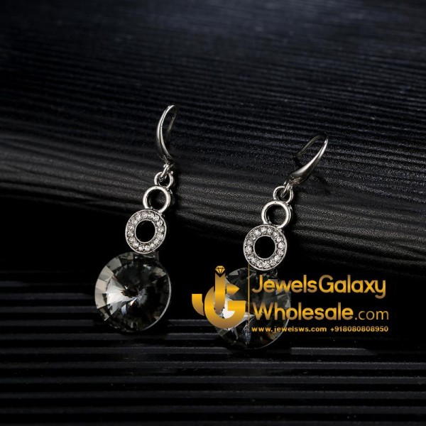 Platinum Plated Black Crystal AD Drop Earrings