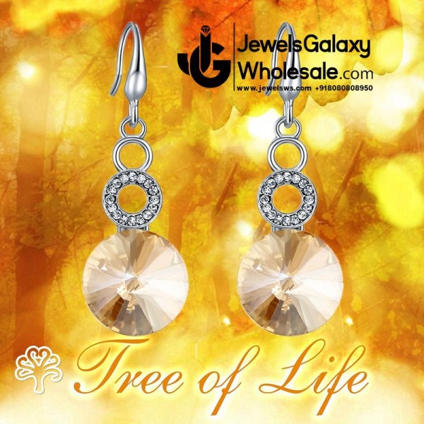 Platinum Plated Yellow Crystal AD Drop Earrings