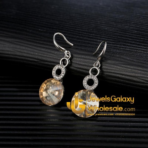 Platinum Plated Yellow Crystal AD Drop Earrings