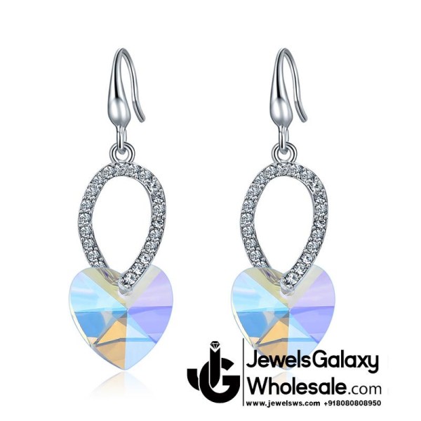 Platinum Plated Heart Shape Crystal Drop Earrings