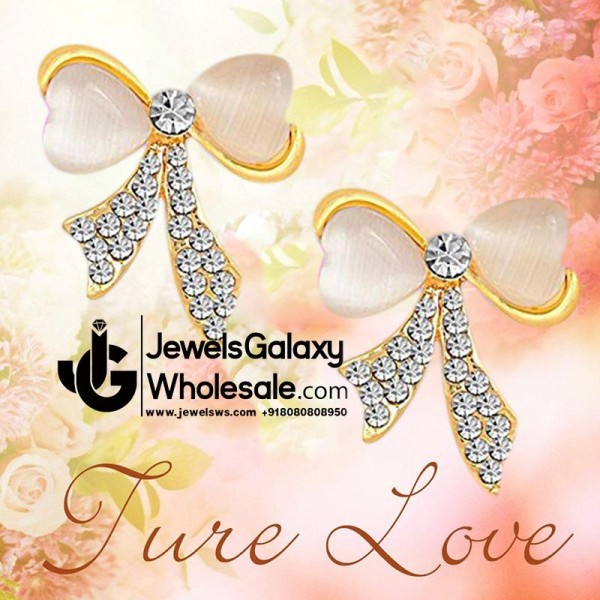 Gold Plated Peach Bow Shaped Earrings