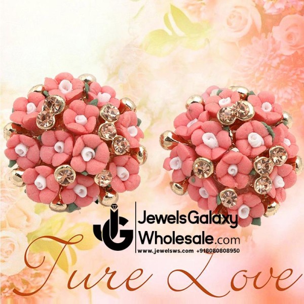 Gold Plated Floral LCT stone Earrings