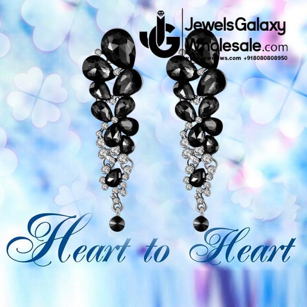 Platinum Plated Handcrafted Black Drop Earrings