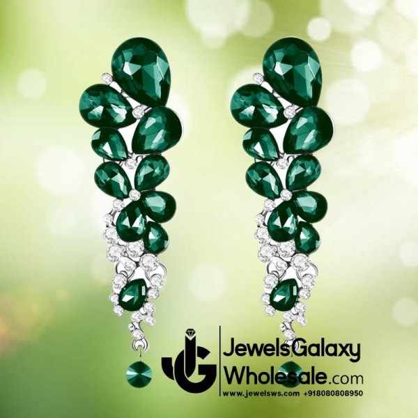 Platinum Plated Handcrafted Green Drop Earrings