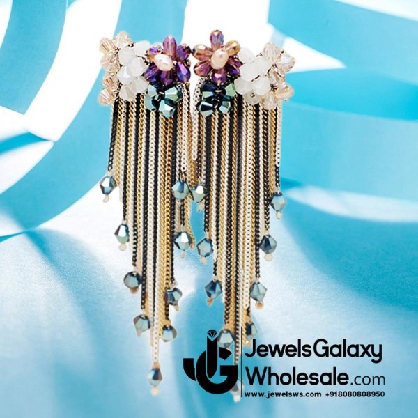 Gold Plated Multicolour Contemporary Tassel Earrings