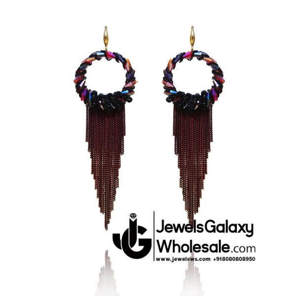 Gold Plated Multicolour Contemporary Tassel Earrings