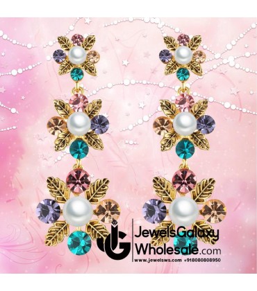 Gold Plated Multicolour Pearl Drop Earrings
