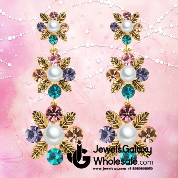 Gold Plated Multicolour Pearl Drop Earrings