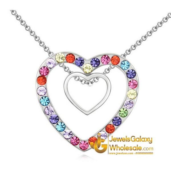 Rhodium Plated Multicolor Heart Swarovski Pendant