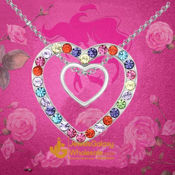 Rhodium Plated Multicolor Heart Swarovski Pendant