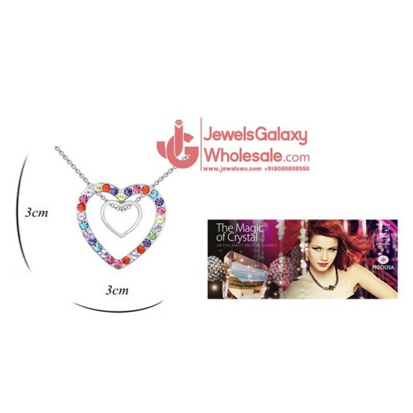 Rhodium Plated Multicolor Heart Swarovski Pendant