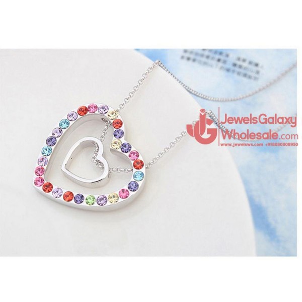 Rhodium Plated Multicolor Heart Swarovski Pendant