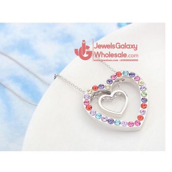 Rhodium Plated Multicolor Heart Swarovski Pendant