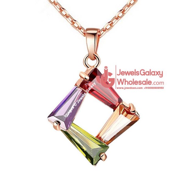 Rose Gold Plated Multicolor Cubic Zirconia Pendant