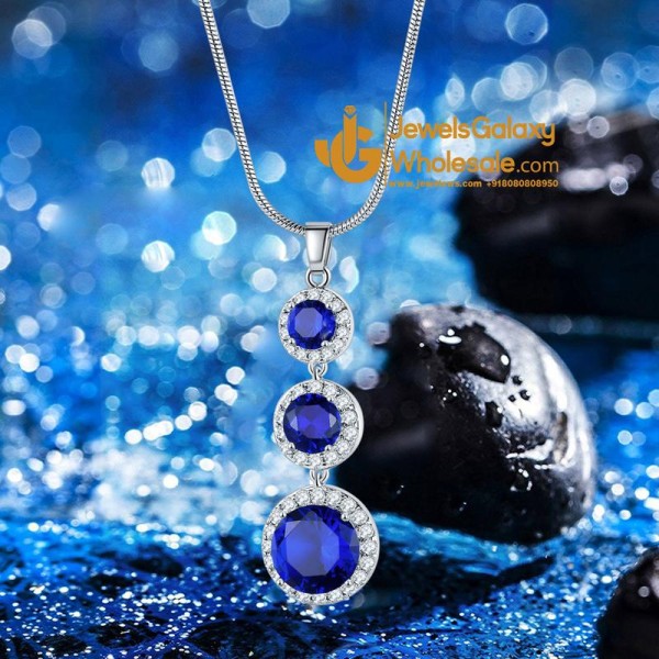 Platinum Plated Crystal Elements Navy Blue Pendant