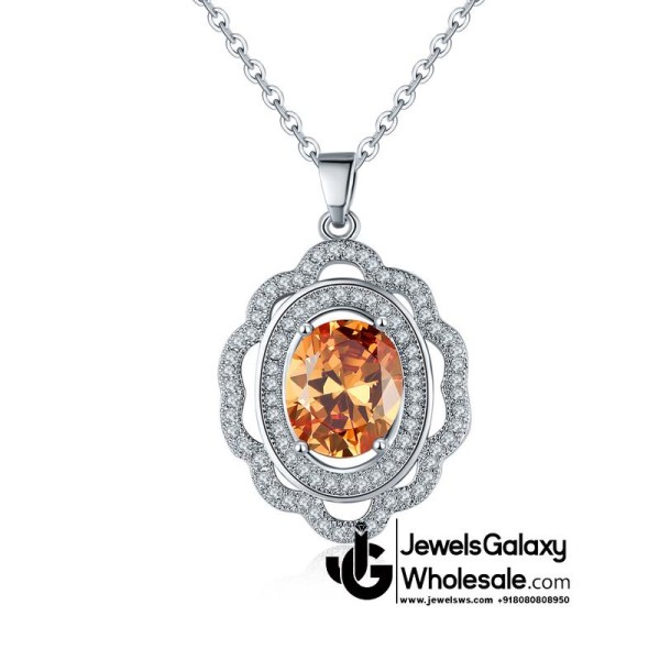 Rhodium Plated Saffron Crystal Elements Pendant