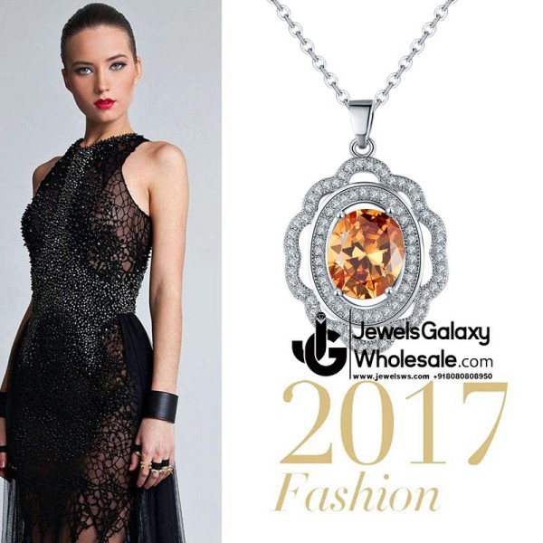 Rhodium Plated Saffron Crystal Elements Pendant