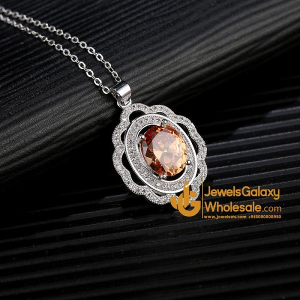 Rhodium Plated Saffron Crystal Elements Pendant