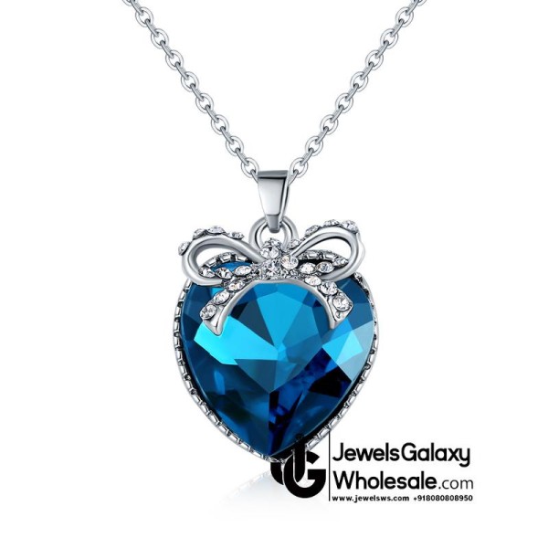 Rhodium Plated Blue Crystal Pendant