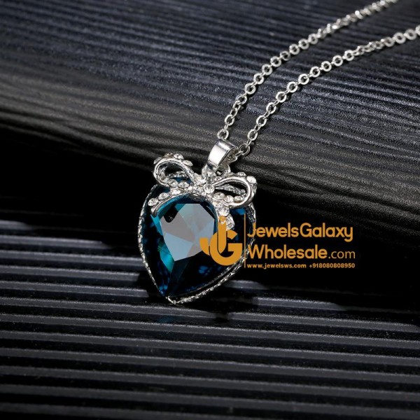 Rhodium Plated Blue Crystal Pendant