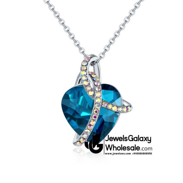 Platinum Plated Blue Crystal Pendant