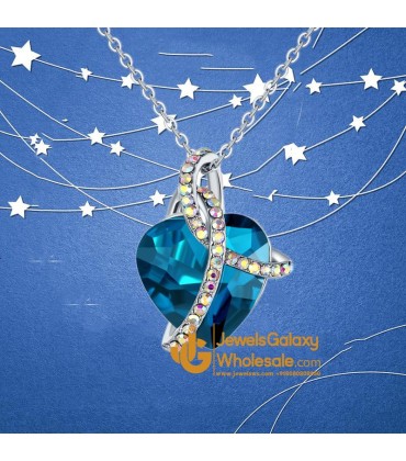 Platinum Plated Blue Crystal Pendant