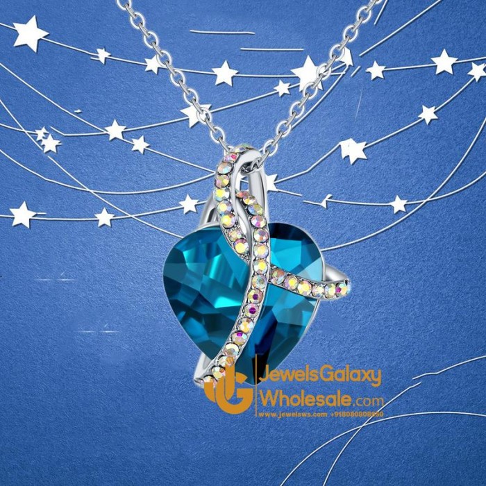 Platinum Plated Blue Crystal Pendant