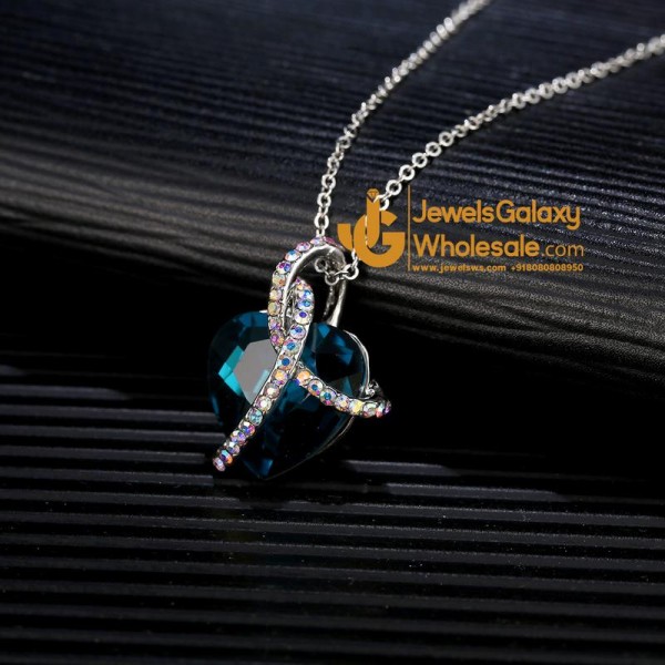 Platinum Plated Blue Crystal Pendant