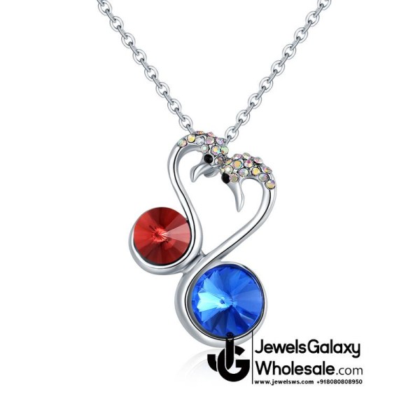 Platinum Plated Red Blue Swan Pendant