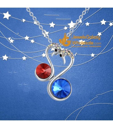 Platinum Plated Red Blue Swan Pendant