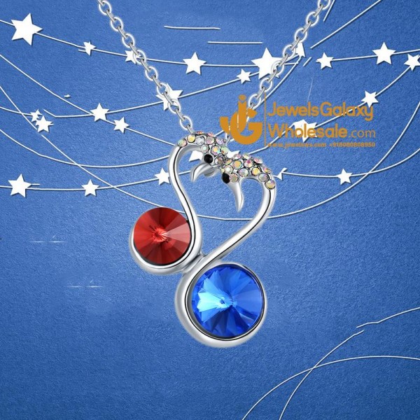 Platinum Plated Red Blue Swan Pendant