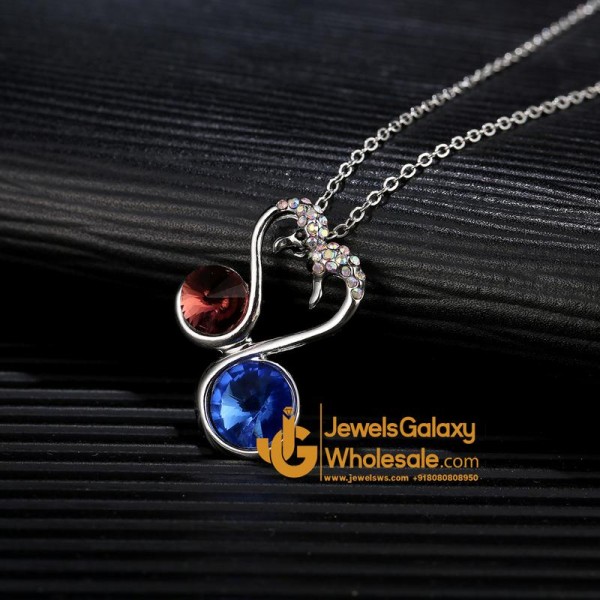 Platinum Plated Red Blue Swan Pendant