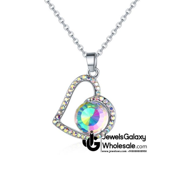 Platinum Plated Tilted Heart AD Pendant