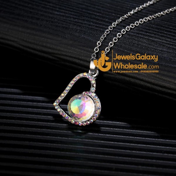 Platinum Plated Tilted Heart AD Pendant