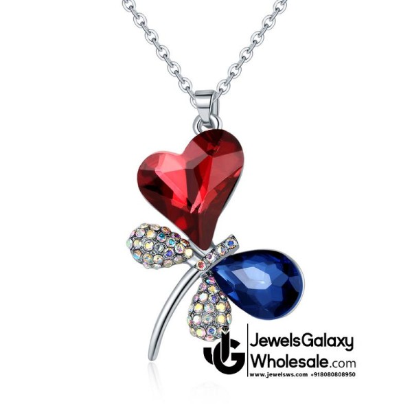 Platinum Plated Multicolor Butterfly Shaped Pendant