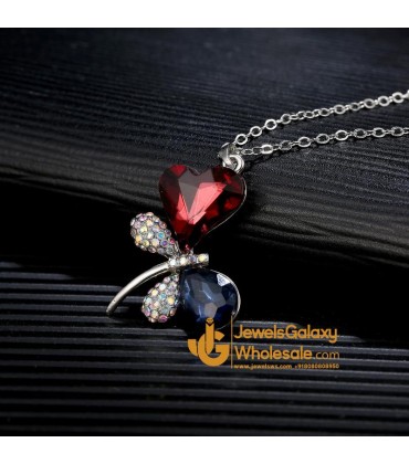 Platinum Plated Multicolor Butterfly Shaped Pendant