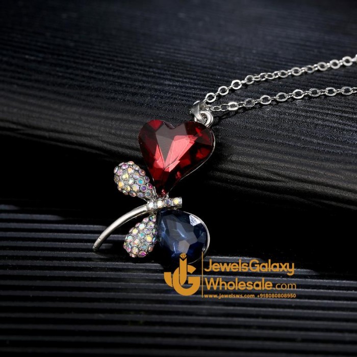 Platinum Plated Multicolor Butterfly Shaped Pendant