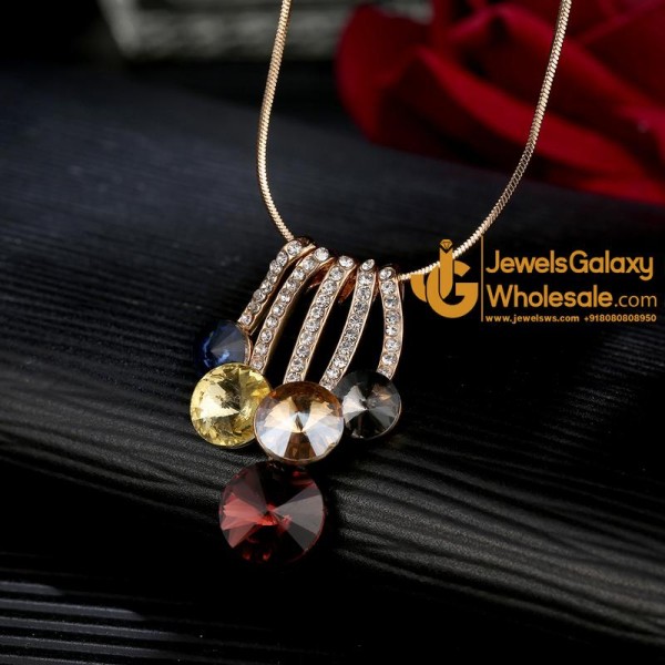 Rose Gold Plated Multicolor Cubic Zirconia Pendant