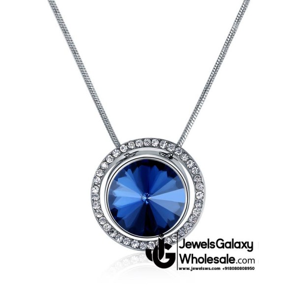 Platinum Plated Blue AD Geometrical Pendant