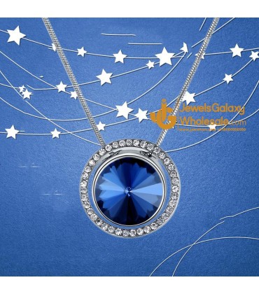 Platinum Plated Blue AD Geometrical Pendant