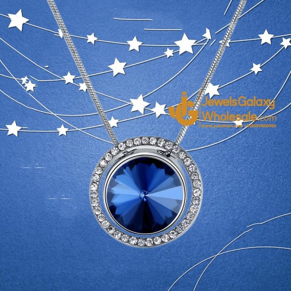 Platinum Plated Blue AD Geometrical Pendant