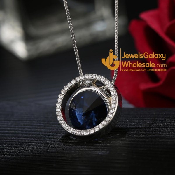 Platinum Plated Blue AD Geometrical Pendant