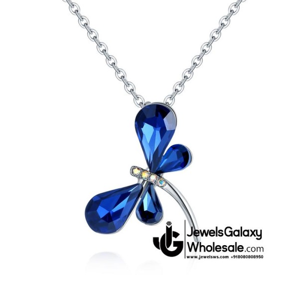 Platinum Plated Blue Butterfly Shaped Pendant