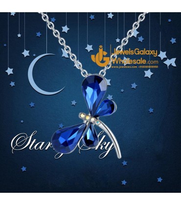 Platinum Plated Blue Butterfly Shaped Pendant