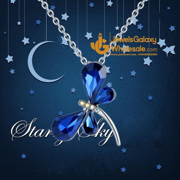 Platinum Plated Blue Butterfly Shaped Pendant