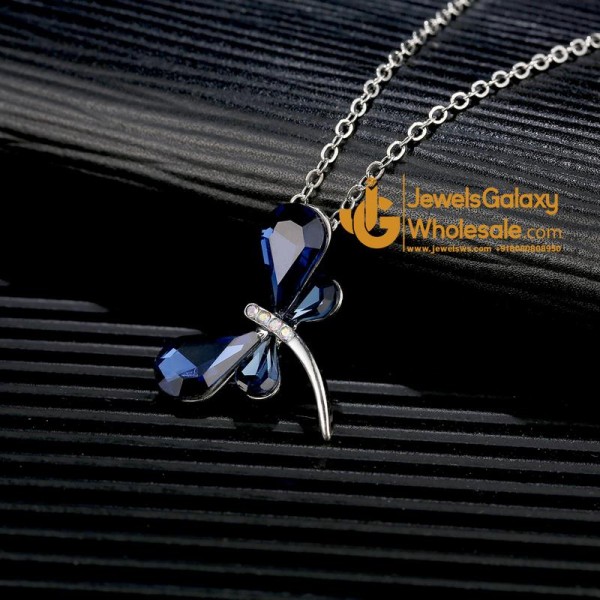 Platinum Plated Blue Butterfly Shaped Pendant